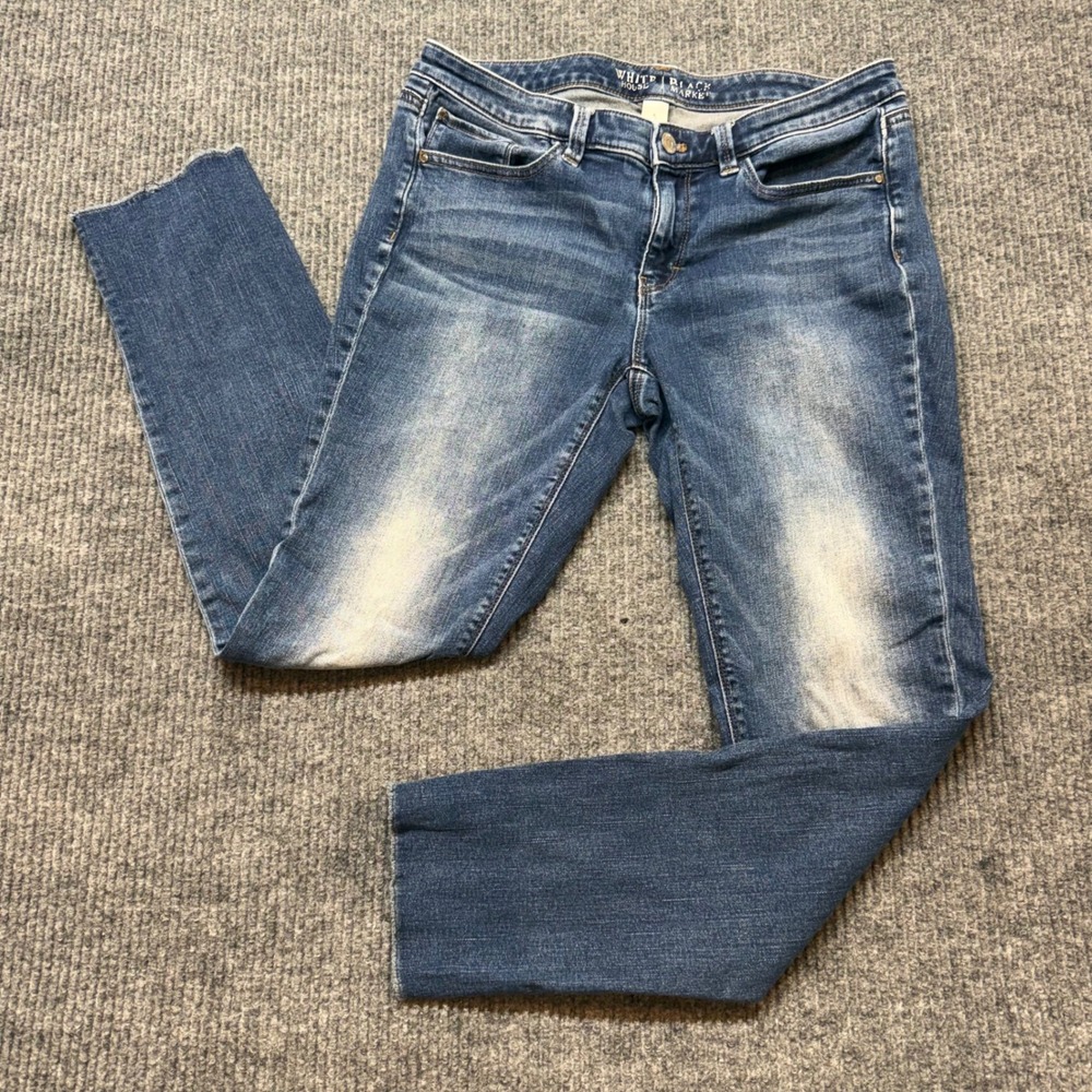 Low Rise Medium Wash Skinny Jeans 6 Distressed Stretch White House Black Market